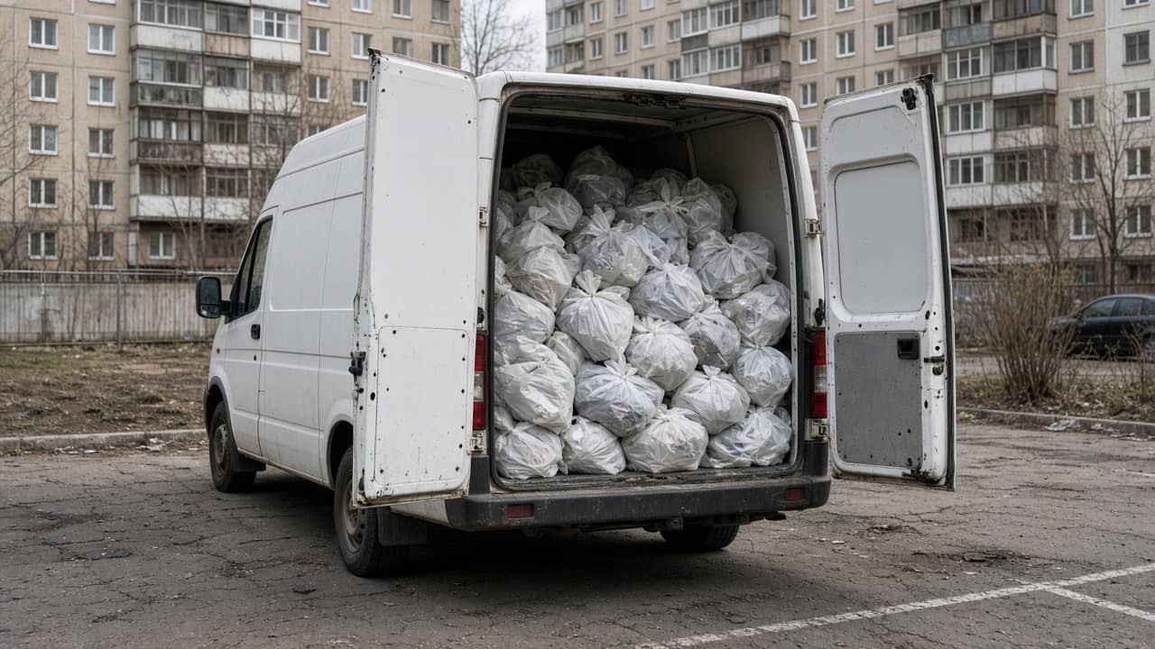 Погрузка мусора в машину